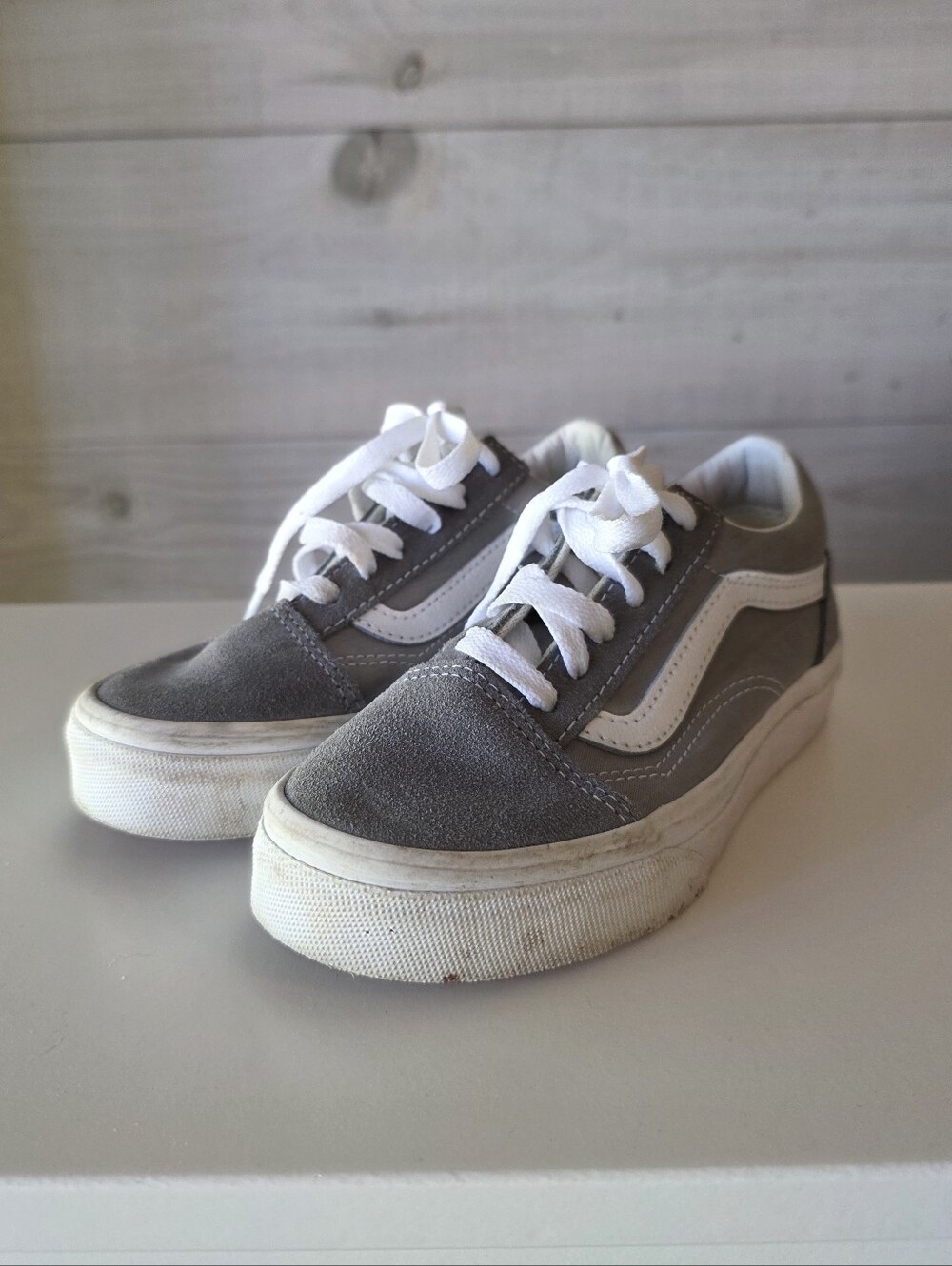 Vans Old Skool Suede Grey Chambray Sneakers Kids Size 13.0